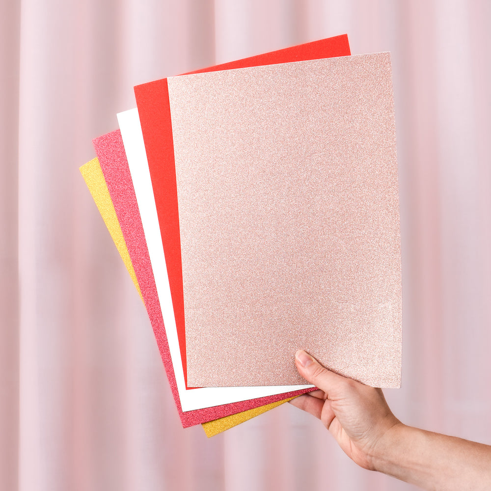 Glimmerkarton - mørkerød